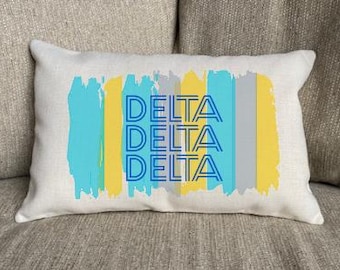 Cuscino in lino Delta Delta Delta/Regalo Tri Delta/Cuscino Delta Delta Delta/Cuscino Sorority Tri Delta