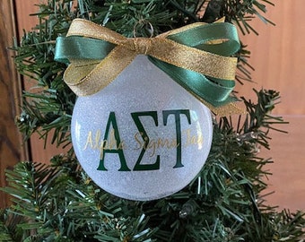 3" Alpha Sigma Tau Sorority Glitter Christmas Ornament