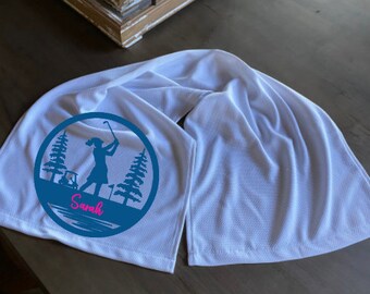 Golf Team/Female Golf Player/ Golf Personalized Cooling Towel and Bottle Holder