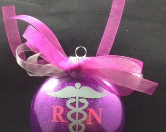 3" Personalized Nurse - RN/LPN  Glitter Disc Christmas Ornament