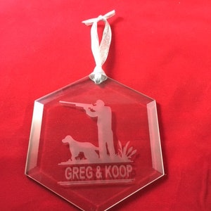 Hunter/Hunting Dog Personalized Glass Etched Christmas Ornament