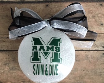 4" Personalized Swim and Dive Glitter Christmas Ornament/ Swim Team/ Swimmer/Diver