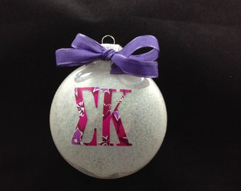4" Sigma Kappa Sorority Pattern Glitter Christmas Ornament