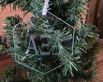 Alpha Xi Delta Sorority Glass Etched Christmas Ornament
