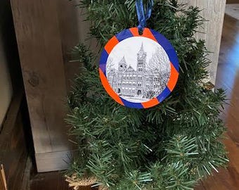 Auburn University Black and White Ornament/AU/Auburn/4” Personalized Flat Samford Hall Ornament/Graduation Gift/Sorority Gift/Auburn Student
