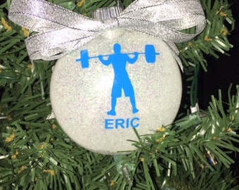 3" Men's Weightlifter/Male Weightlifter Personalized Glitter Christmas Ornament