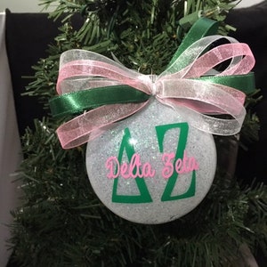 3&quot; Delta Zeta Sorority/DZ Personalized Glitter Christmas Ornament