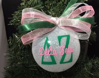 3" Delta Zeta Sorority/DZ Personalized Glitter Christmas Ornament