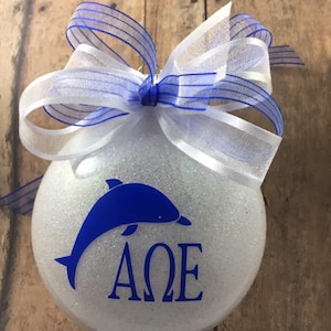 3&quot; Alpha Omega Epsilon Dolphin Sorority Glitter Christmas Ornament