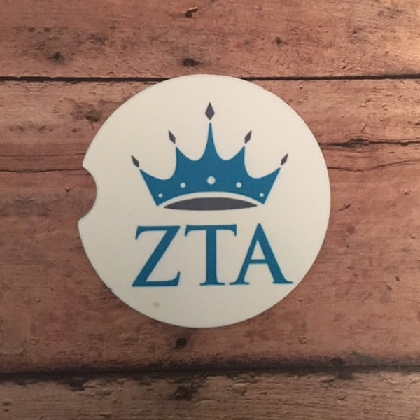 Zeta Tau Alpha/Crown/ Sorority/Sorority Gift/Greek Letters/Sorority Sisters Car Coaster/Car Cup Holder