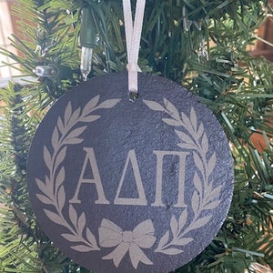 Sorority Personalized Wreath Black Slate 4" Engraved Christmas Ornament