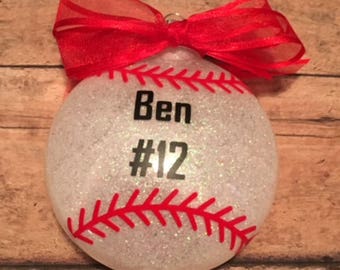 3" Personalized Baseball Glitter Christmas Ornament/ Baseball Player/ Baseball Team