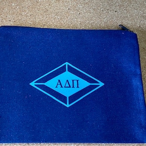 Alpha Delta Pi Sorority Cotton Canvas Make-Up/ Cosmetic Zipper Bag (2 Sizes) Lots of Colors to Pick From