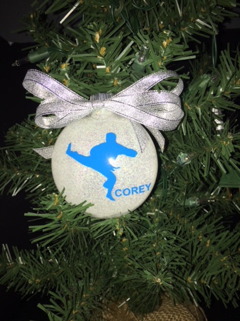 4 KarateTaekwondoMartial Arts Personalized Glitter Christmas Ornament