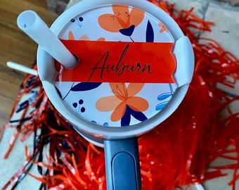 Personalized Auburn University Floral Cup Tumbler Topper/Auburn Cup Tumbler Topper/AU/Auburn Tiger Cup Topper Fits A 30oz or 40oz Tumbler