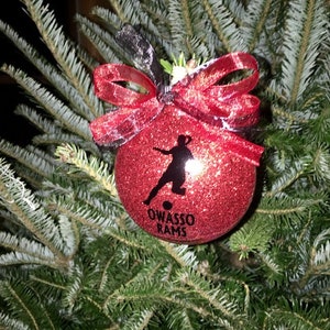 4&quot; Personalized Soccer Player/Soccer Team/Girl Soccer Player Glitter Disc Christmas Ornament