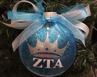 3&quot; Zeta Tau Alpha Sorority Crown Glitter Christmas Ornament