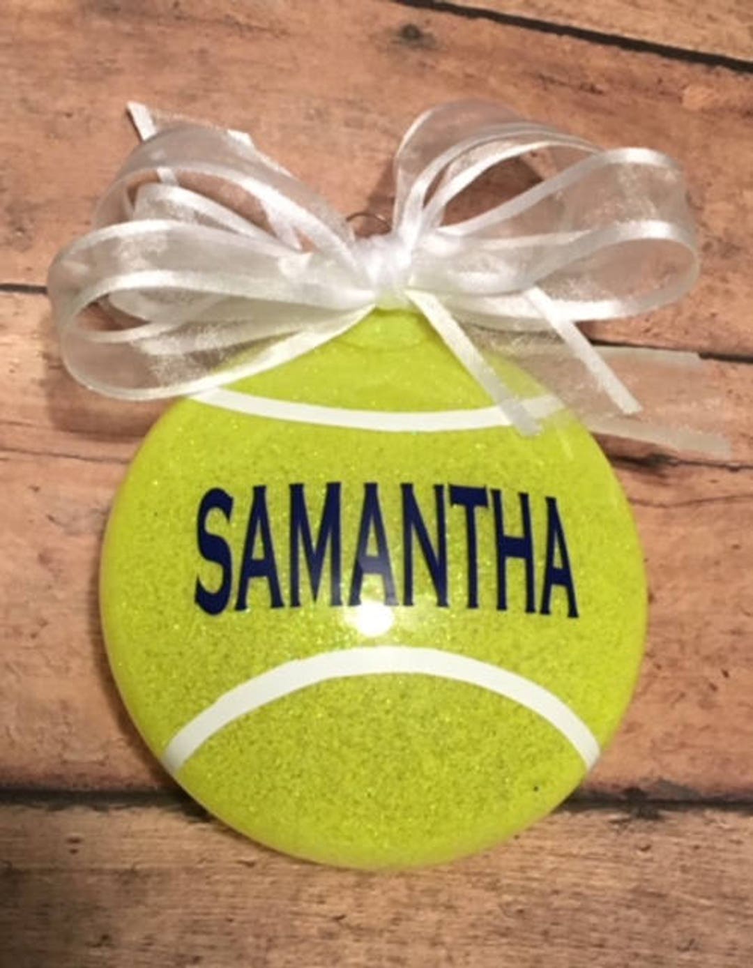 3 Personalized Tennis Ball Glitter Disc Christmas Ornament Tennis