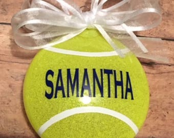 3" Personalized Tennis Ball Glitter Disc Christmas Ornament Tennis Player/Tennis Team/Tennis