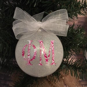 4" Phi Mu Sorority Printed Vinyl Glitter Christmas Ornament