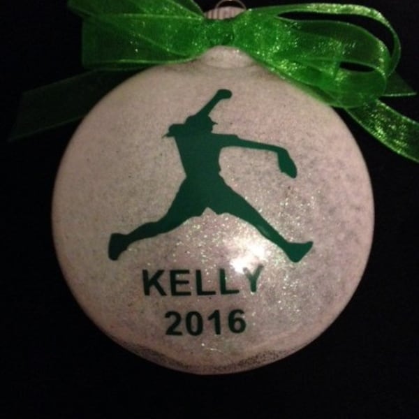 3" Personalized Fast Pitch Softball/Softball Player Glitter Christmas Ornament