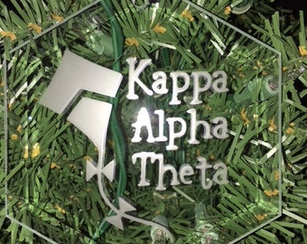 Kappa Alpha Theta Sorority Glass Etched Christmas Ornament