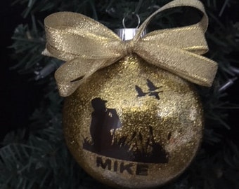 3" Personalized Duck Hunter/Duck Hunting Glitter Christmas Ornament - Hunting Christmas Ornament