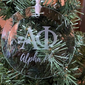 Alpha Phi Sorority Glass Etched Christmas Ornament
