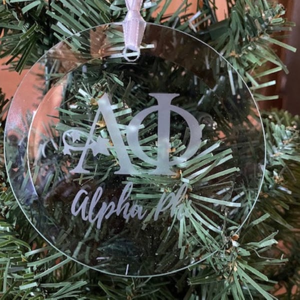 Alpha Phi Sorority Glass Etched Christmas Ornament