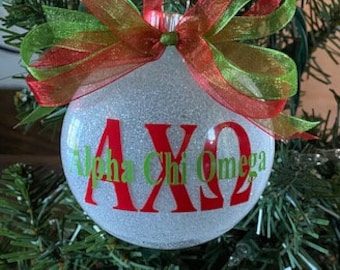 4" Alpha Chi Omega Sorority Glitter Christmas Ornament/ Big-Little Sorority Ornament