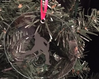 Girl's Field Hockey Player/Field Hockey Team/ Field Hockey Personalized Glass Etched Christmas Ornament