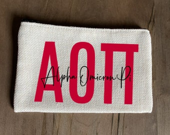 Alpha Omicron Pi Sorority Make Up Bag/Make Up Tote 3 Sizes