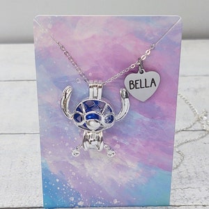 Personalized Name Lilo & Stitch Ohana Pearl Cage Charm Necklace for Freshwater or Akoya pearls Comes with Free Faux Pearl Christmas gift