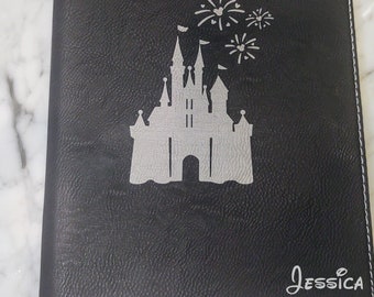 Disney Castle Fireworks Personalized Disney Inspired Notebook Notepad Business Journal Portfolio Custom Engraved Name Folder Pad paper