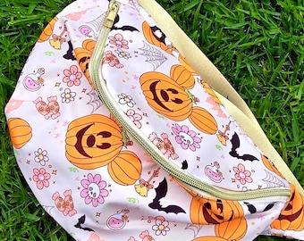 XL Mickey Mouse Halloween Pumpkin BOO Bat Crossbody Belt Bag 14"  Disney Inspired Fall Park Purse, Fanny Pack Bum Bag MNSSHP Ready to ship