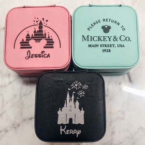 Castle Return To Mickey & Co Personalized Name Custom Engraved Leather Jewelry Travel Small Case, Jewelry Box Birthday Christmas Gift