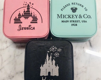 Castle Return To Mickey & Co Personalized Name Custom Engraved Leather Jewelry Travel Small Case, Jewelry Box Birthday Christmas Gift