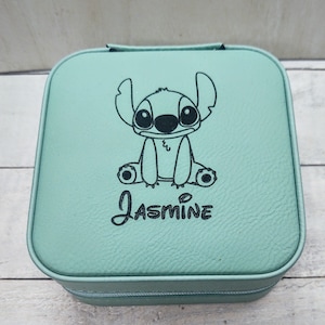 Personalized Name Custom Engraved Lilo Stitch Leather Jewelry Travel Small Case, Child Jewelry Box Birthday Christmas Stocking Stuffer Gift