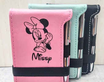 Personalized Minnie Mouse Notebook w/ Pen Autograph Book, Notepad, Scratch pad, Custom Engraved Name Birthday Christmas Stocking Stuffer