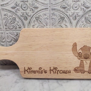 Lilo  and Stitch Ohana Means Family or w/ Your Personalized Name Engraved Wood Cutting Board 13" w/ handle Custom Kitchen Decor Family