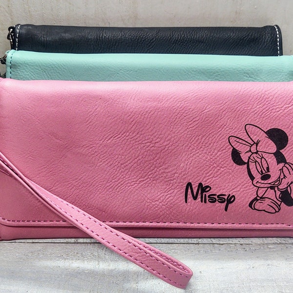 Personalized Minnie Mouse Wallet Custom Engraved Name, Custom Saying, Birthday Christmas Stocking Stuffer Purse, wristlet