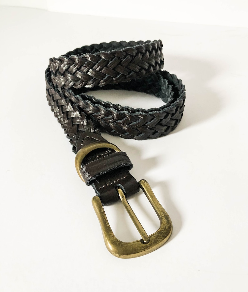 Southwestern leather belt Med Lg Vintage dark brown braided leather belt Braided leather belt Guatemala made