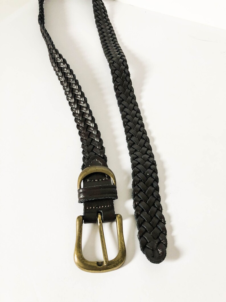 Southwestern leather belt Med Lg Vintage dark brown braided leather belt Braided leather belt Guatemala made