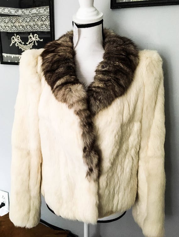 Vintage Rabbit fur coat sz M - Rabbit Fur jacket -