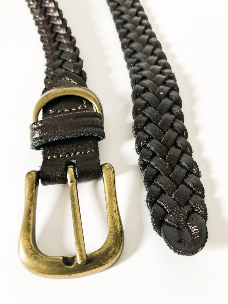 Southwestern leather belt Med Lg Vintage dark brown braided leather belt Braided leather belt Guatemala made