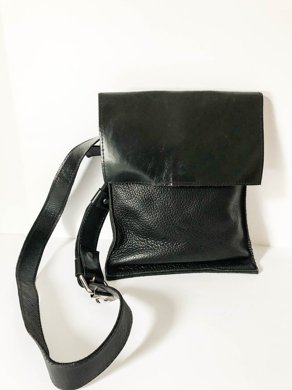 Urban black leather tote - Unisex Black leather sh