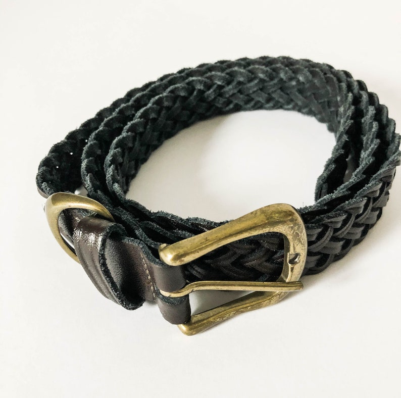Southwestern leather belt Med Lg Vintage dark brown braided leather belt Braided leather belt Guatemala made