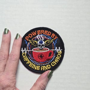 Powered by Caffeine and Chaos 4" Embroidered Patch | Funny EMS Patch | Tactical Hook and Loop | First Responder & Nurse Gift