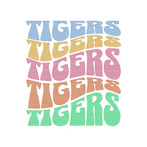 Tigers Embroidery Design, Sketch style, light embroidery stacked wavy retro text, Tigers Machine embroidery instant download file