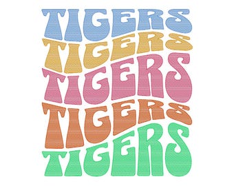 Tigers Embroidery Design: Sketch Style Retro Text (Instant Download File)